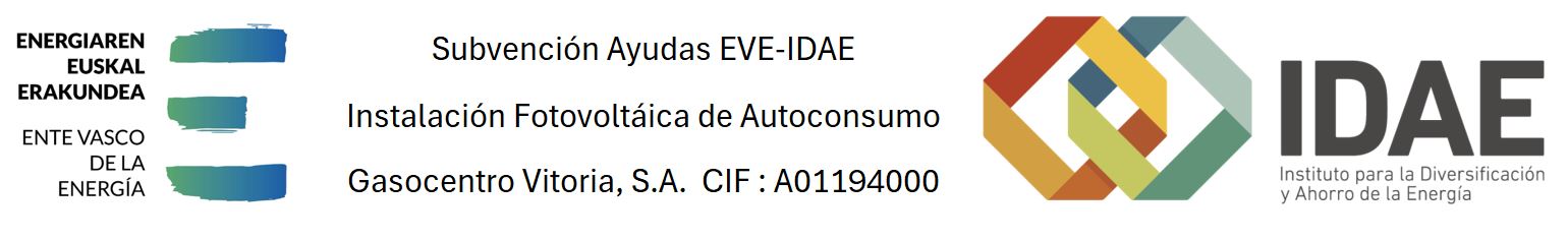 Subvención Ayudas EVE-IDAE. Instalación fotovoltaica de autoconsumo. Gasocentro Vitoria, S.A. CIF A01194000